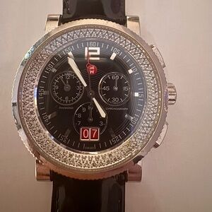 Michele Women Sport Sail Diamond Bracelet Watch 42mm Black and Silver